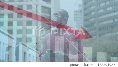 Image of close up of african american man wearing face mask 128291927