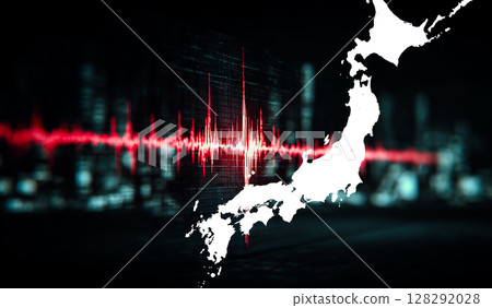 Data lines of earthquake sensors running across the Earth's surface, emergency science concept 128292028