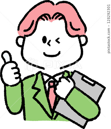 A man in a suit holding a file and giving a good sign A man in a suit holding a file and giving a good sign 128292301
