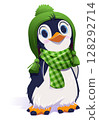 Penguin bird in green hat and scarf vector cartoon illustration 128292714