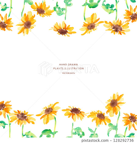 水彩畫。水彩畫風格的向日葵向量插圖。向日葵夏季框架背景。 128292736