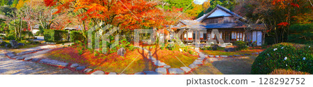 辰野城與辰野公園的修恩亭日式花園的紅葉 辰野城與辰野公園的修恩亭日式花園的紅葉 128292752