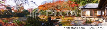 辰野城與辰野公園的修恩亭日式花園的紅葉 辰野城與辰野公園的修恩亭日式花園的紅葉 128292755