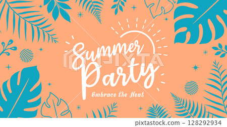 夏日派對/夏日節日/水平向量橫幅插圖 128292934