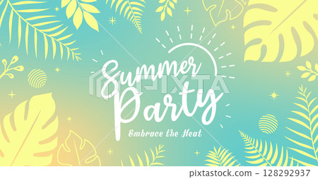 夏日派對/夏日節日/水平向量橫幅插圖 128292937