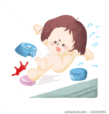 Illustration of a child slipping on soap in the bathroom and about to fall Illustration of a child slipping on soap in the bathroom and about to fall 128292991