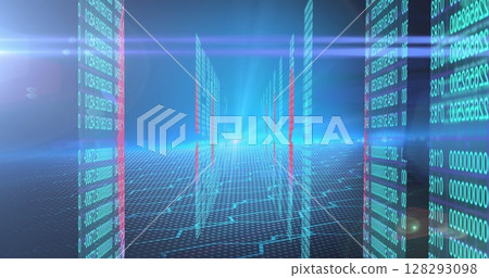 Image of data processing with biometric fingerprints on blue background Image of data processing with biometric fingerprints on blue background 128293098