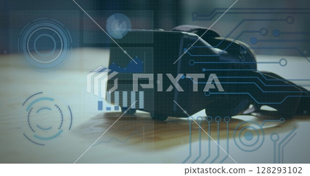 Image of data processing with statistics recording, scope scanning over vr headset 128293102