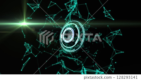 Image of scope scanning and green networks of connection on black background Image of scope scanning and green networks of connection on black background 128293141