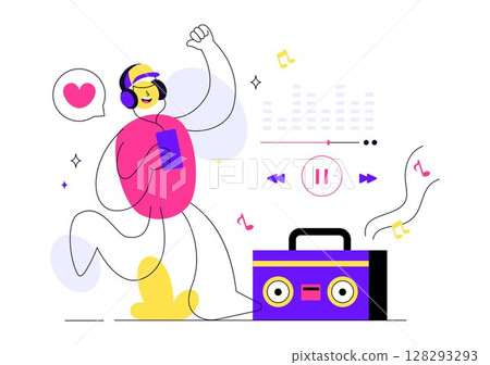 Viral Tunes Vector Illustration Featuring Songs that Became Popular with Sound Waves Equalizer, Voice Signal Circle, and Digital Visualization Sound 128293293