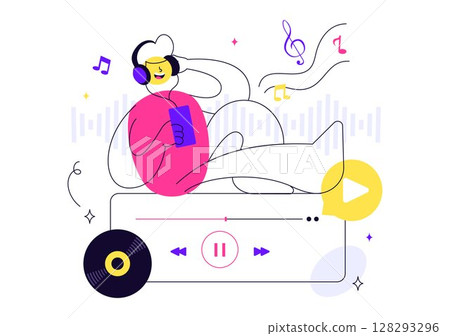 Viral Tunes Vector Illustration Featuring Songs that Became Popular with Sound Waves Equalizer, Voice Signal Circle, and Digital Visualization Sound 128293296