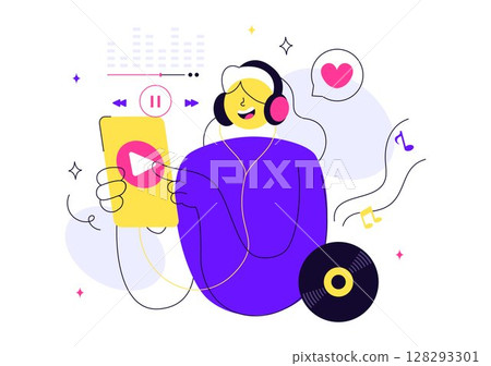 Viral Tunes Vector Illustration Featuring Songs that Became Popular with Sound Waves Equalizer, Voice Signal Circle, and Digital Visualization Sound 128293301