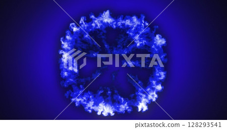 Forming blue smoke ring, abstract pattern on dark background, mystical effect 128293541