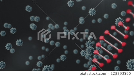Illustrating virus structure, coronavirus particles and DNA strand showing genetic material 128293590