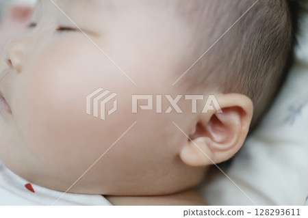 Close-up of a 5-month-old baby's ear Close-up of a 5-month-old baby's ear 128293611