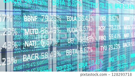 Displaying digital stock market data on transparent screens in financial center Displaying digital stock market data on transparent screens in financial center 128293718