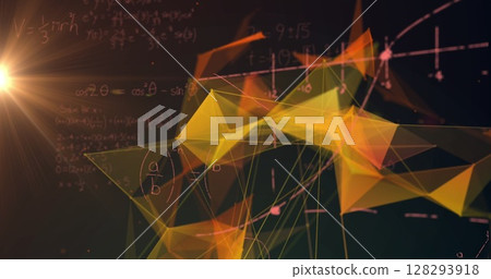 Illustrating digital interface concepts, abstract geometric shapes with mathematical formulas 128293918