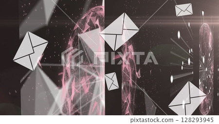 Image of digital interface data processing with email envelopes falling and networks of connections Image of digital interface data processing with email envelopes falling and networks of connections 128293945