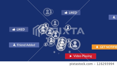 Image of falling social media icons over blue background 128293994