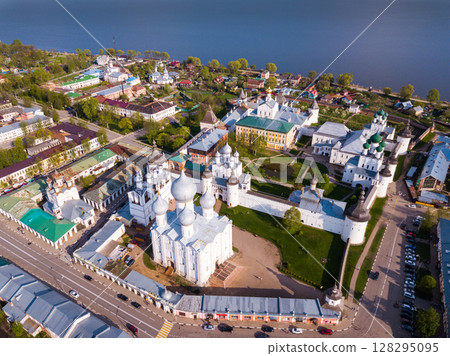 Rostov-on-don with bulidings and church on riverside, Russia 128295095