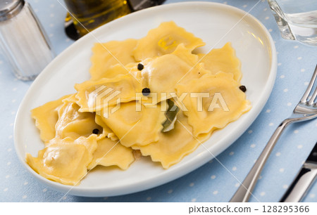 Delicious appetizing ravioli with bay leaf and black pepper Delicious appetizing ravioli with bay leaf and black pepper 128295366