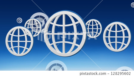 Image of globe icons and statistics on blue background Image of globe icons and statistics on blue background 128295602