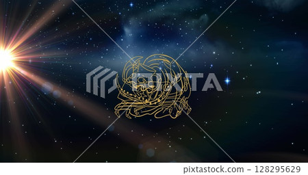 Composition of aquarius star sign over starry night sky 128295629