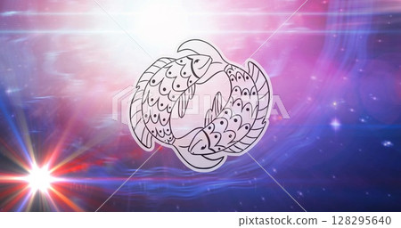 Image of pisces star sign symbol over glowing stars 128295640