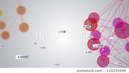 Image of social media icons on banners over networks of connections Image of social media icons on banners over networks of connections 128295646