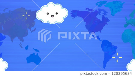 Image of white clouds flying over world map 128295684