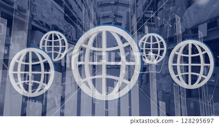 Image of white globes over warehouse 128295697