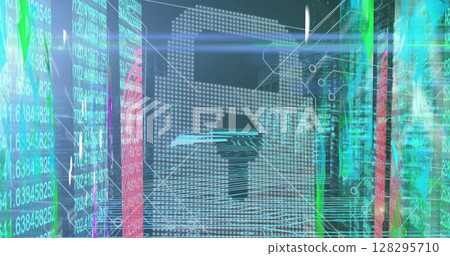 Image of online security padlock with data processing in background Image of online security padlock with data processing in background 128295710