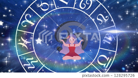 Image of spinning star sign wheel with cancer sign and stars 128295726
