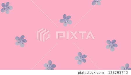 Image of multiple blue flowers moving over pink background Image of multiple blue flowers moving over pink background 128295743