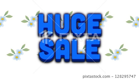 Image of huge sale text over flowers on white background 128295747