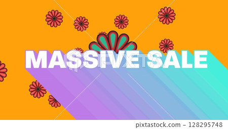 Image of massiver sale text over flowers on orange background Image of massiver sale text over flowers on orange background 128295748
