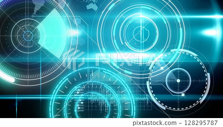Image of scopes scanning and data processing on digital screen 128295787