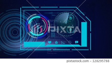Image of scopes scanning and data processing on digital screen Image of scopes scanning and data processing on digital screen 128295788