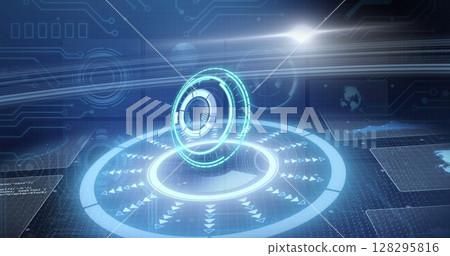 Image of scopes scanning and data processing over digital screens 128295816