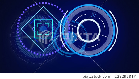 Image of scopes scanning and data processing over digital screen 128295817