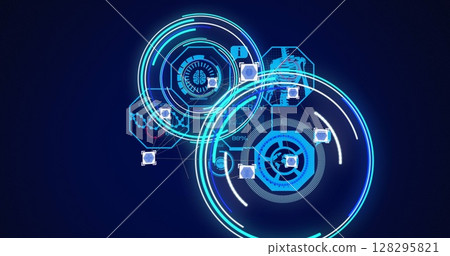 Image of scopes scanning and data processing over digital screen 128295821