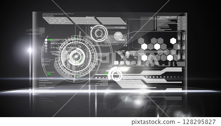 Image of scopes scanning and data processing over digital screen Image of scopes scanning and data processing over digital screen 128295827