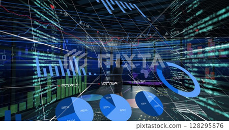 Image of financial data processing and growing numbers over caucasian businesswoman 128295876
