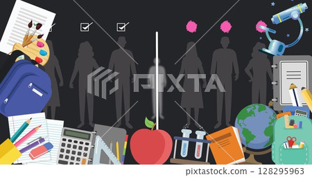 Image of people icons infected by covid and healthy with school icons Image of people icons infected by covid and healthy with school icons 128295963