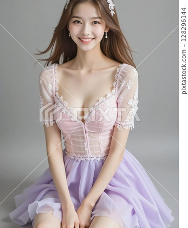 穿著裙子的年輕女模特 128296144