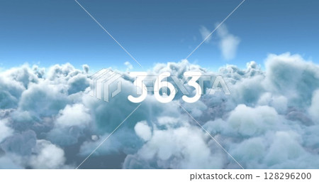 Floating in bright blue sky, white number 363 above fluffy clouds Floating in bright blue sky, white number 363 above fluffy clouds 128296200