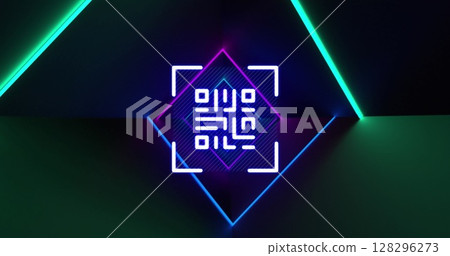 Image of qr code glowing over green neon background Image of qr code glowing over green neon background 128296273