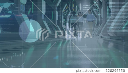 Image of financial data processing over business people Image of financial data processing over business people 128296350