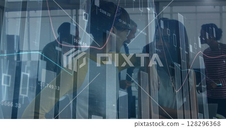 Image of financial data processing over business people 128296368