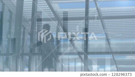 Image of financial data processing over business people 128296373